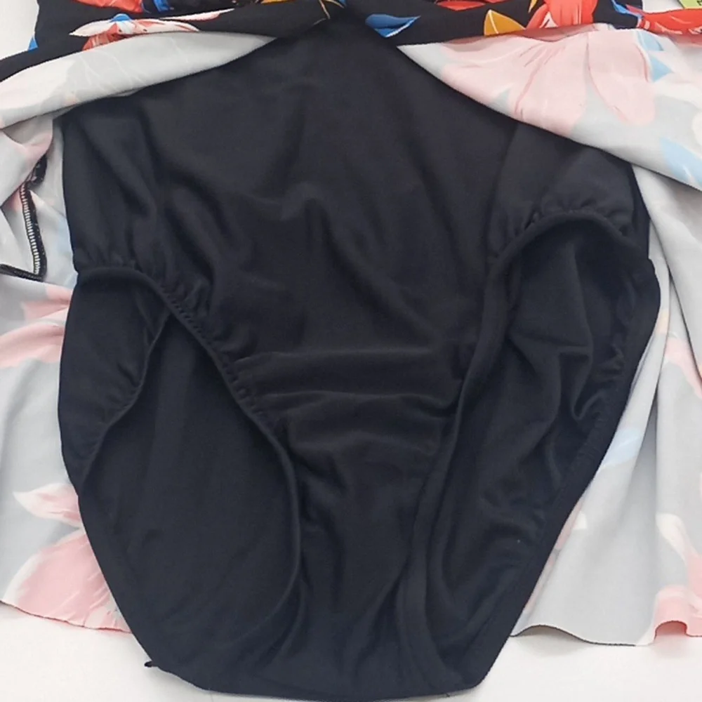 Swim Solutions Floral Park Tummy Control One-Piece‎ Swimdress Black 14 - Picture 7 of 14
